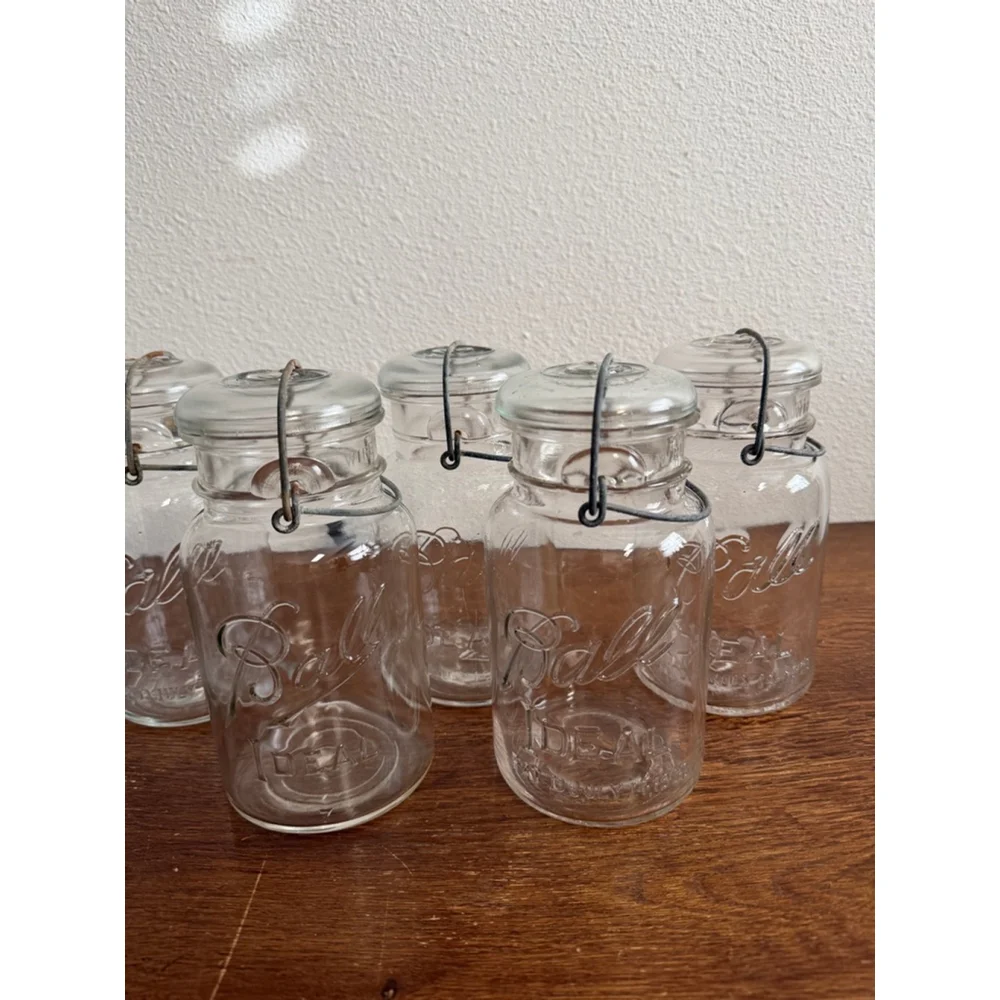Lot of 6 Vintage Ball Ideal Canning Jars w/ Wire Bail Lids 5 Small Mouth 1 Wide